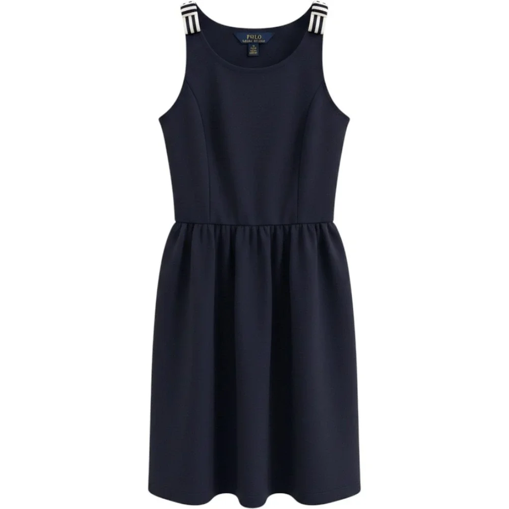 Polo Ralph Lauren Dress Kids M 8-10 Blue Striped Bow Shoulder Preppy Nautical